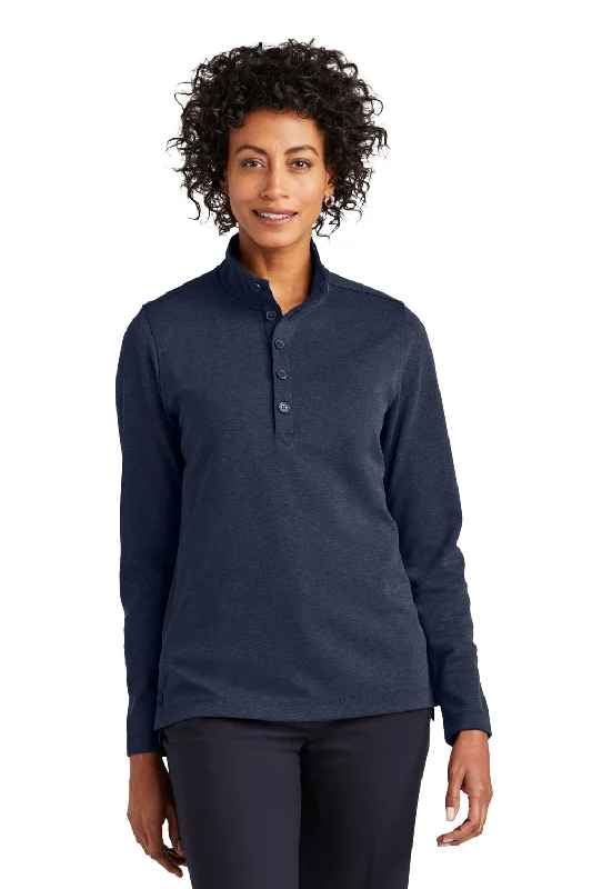 Brooks Brothers Womens 1/4 Button Down Sweatshirt - Heather Navy Blue