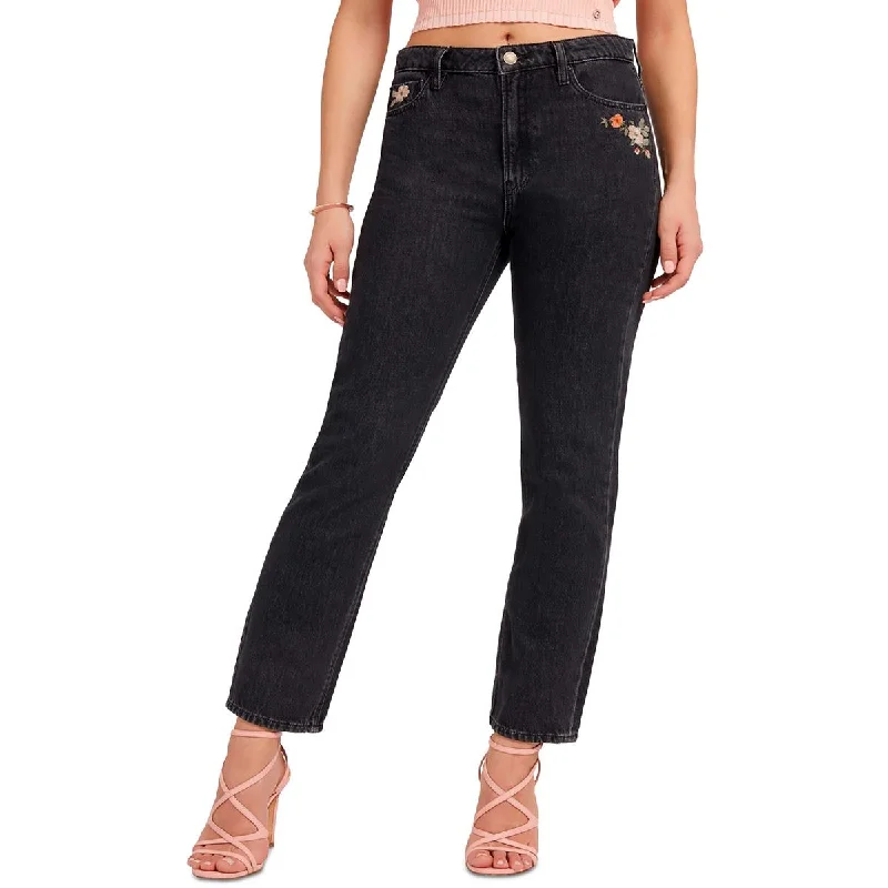 Guess Womens High Rise Dark Wash Straight Leg Jeans