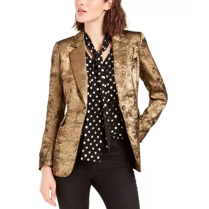 Bar III Women's Metallic One Button Blazer Gold Size 8