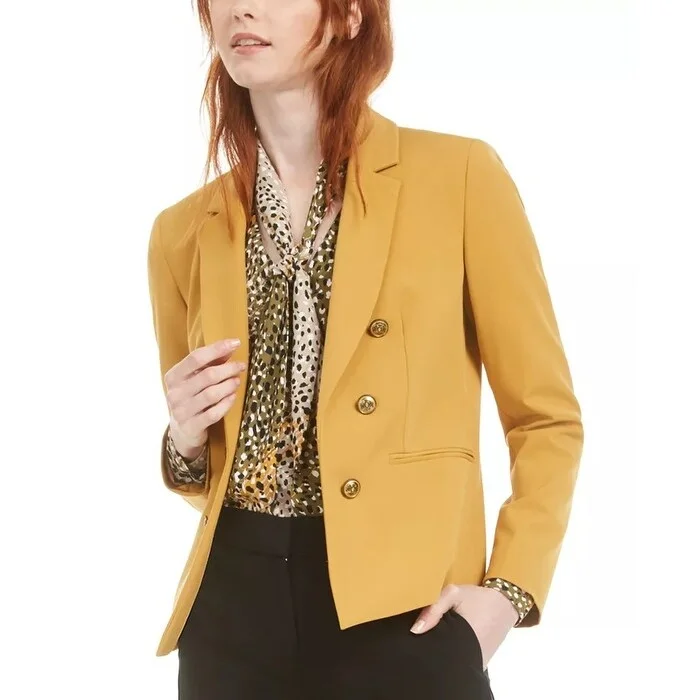 Bar III Women's Faux-Double-Breasted Blazer Medium Yellow Size X-Small