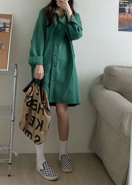 Green Button Cotton Loose shirts Tops Spring