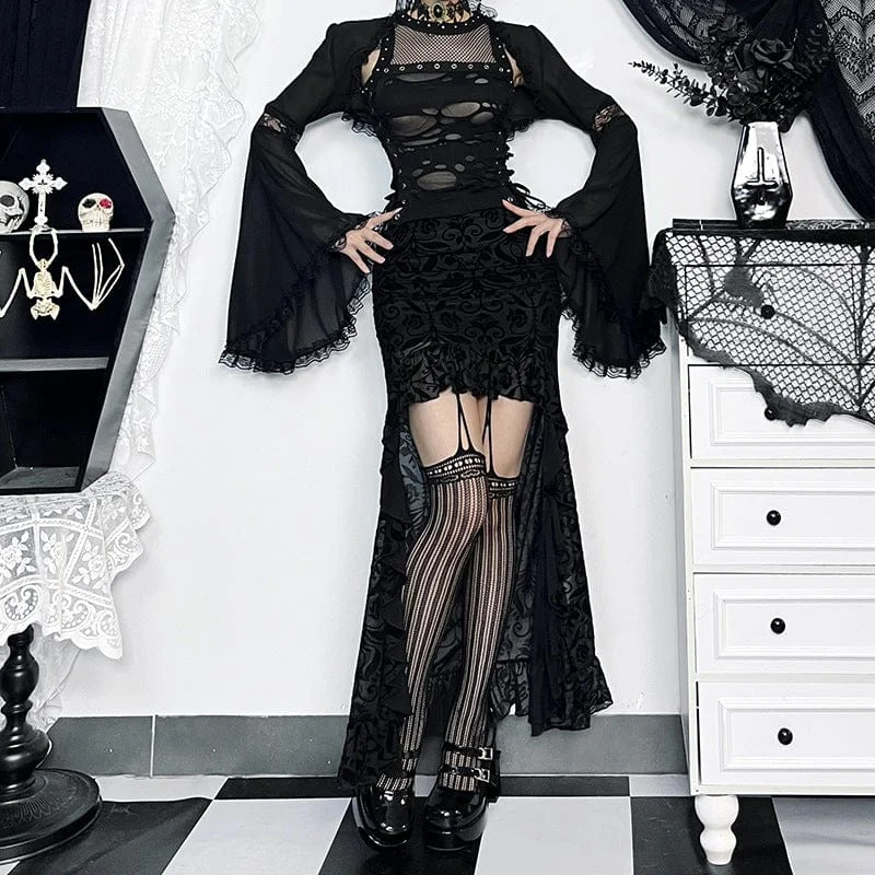 Women's Gothic Ruffled High/Low Mesh Skirt