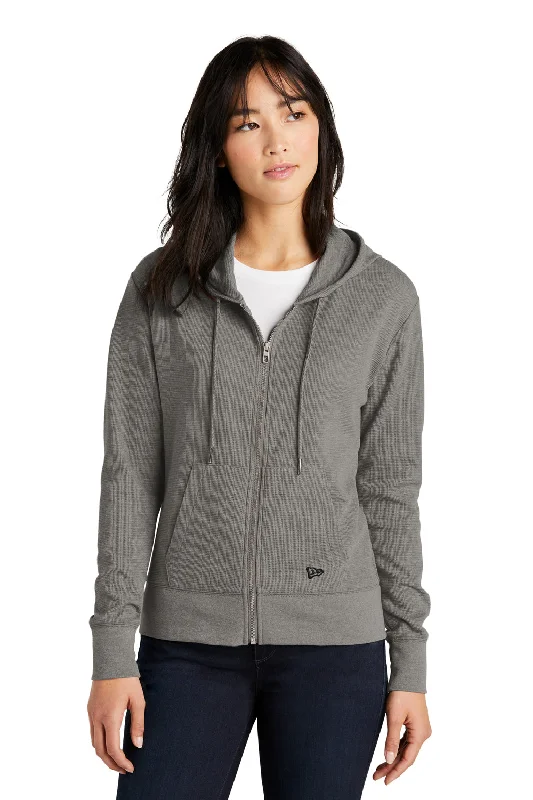 New Era Womens Thermal Full Zip Hooded Sweatshirt Hoodie w/ Pockets - Heather Shadow Grey - Closeout