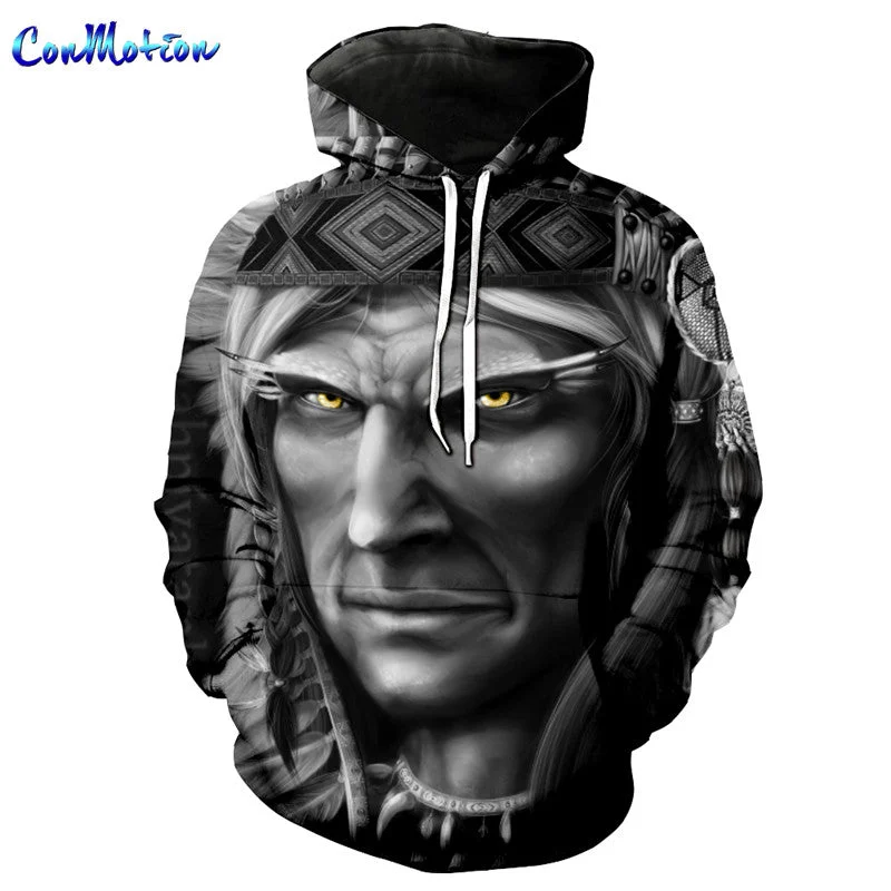 ConMotion American Indian Face Portrait Print Casual Hoodie sweatshirt