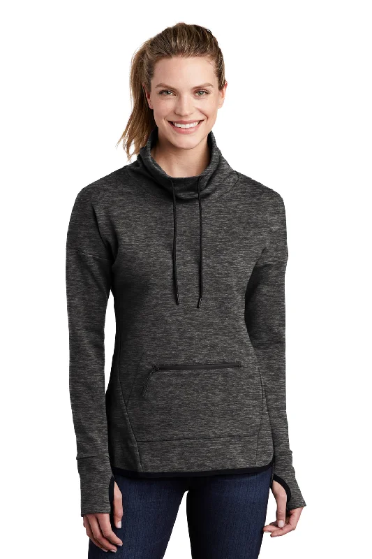 Sport-Tek Womens Triumph Fleece Cowl Neck Sweatshirt w/ Pocket - Heather Black