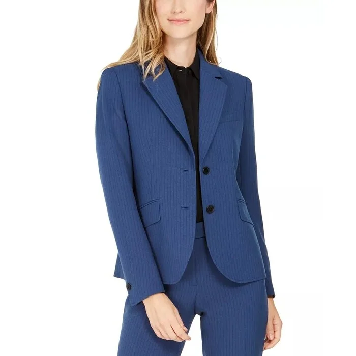 Anne Klein Women's Pinstriped Blazer Dark Blue Size 4