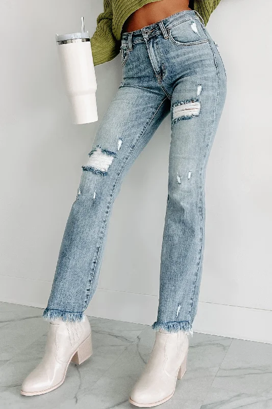 Figuring You Out High Rise Distressed Risen Flare Jeans (Light)