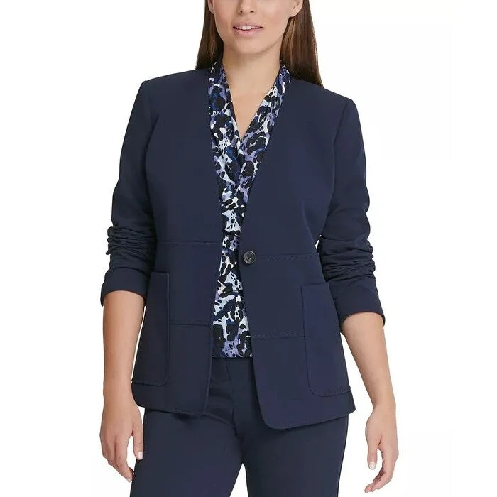 DKNY Women's Collarless One-Button Blazer Blue Size 2