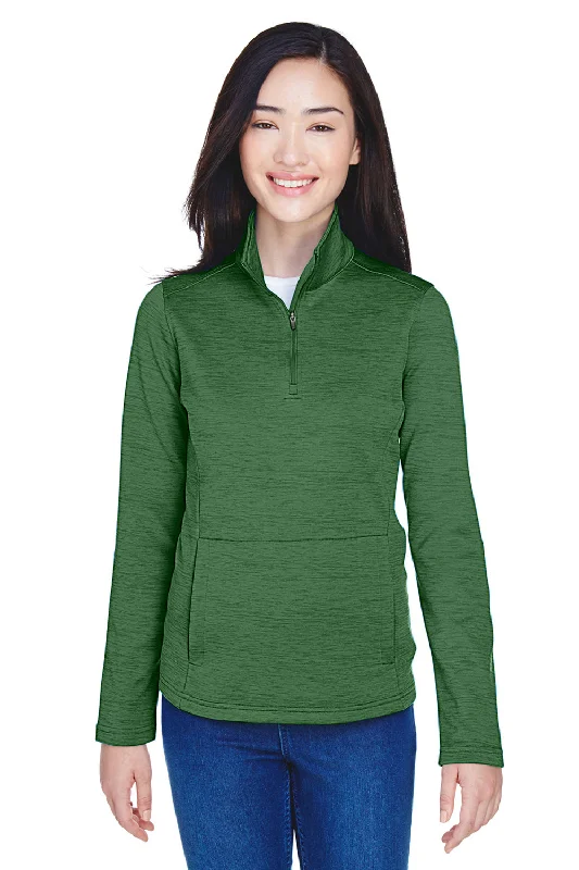 Devon & Jones Womens Newbury Fleece 1/4 Zip Sweatshirt w/ Pouch Pocket - Heather Forest Green