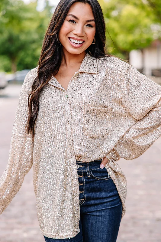 It's A Long Story Gold Sequin Blouse