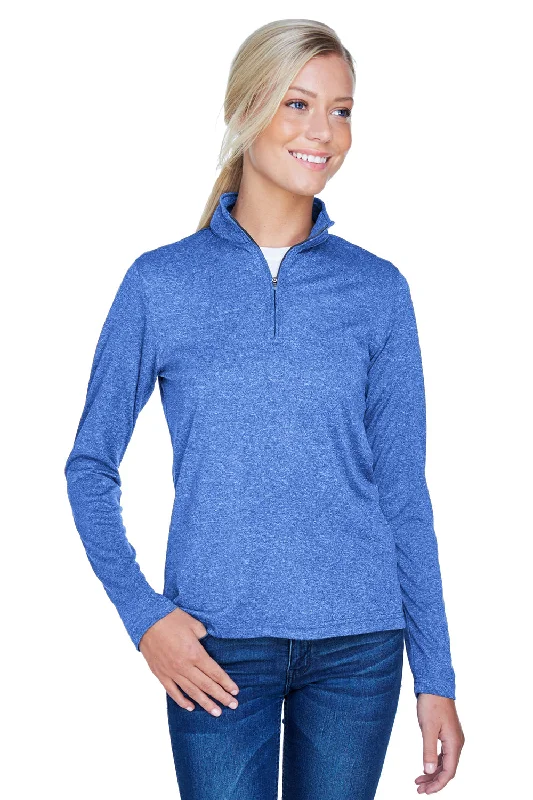 UltraClub Womens Heather Cool & Dry Performance Moisture Wicking 1/4 Zip Sweatshirt - Heather Royal Blue