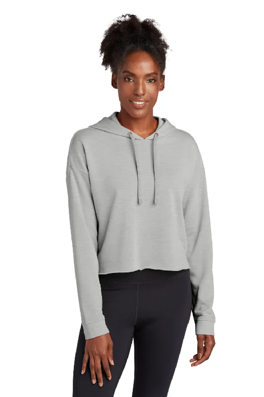 Sport-Tek Womens Moisture Wicking Fleece Crop Hooded Sweatshirt Hoodie - Heather Light Grey - Closeout