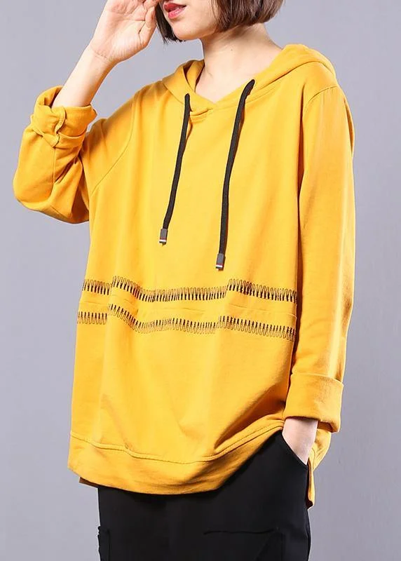 Handmade hooded cotton clothes For Women Photography yellow tops autumn