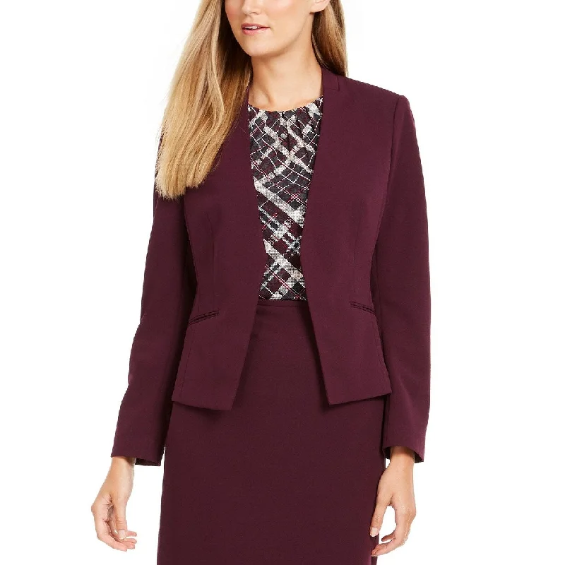 Calvin Klein Women's Petite Asymmetrical Open-Front Soft Crepe Blazer Purple Size 14