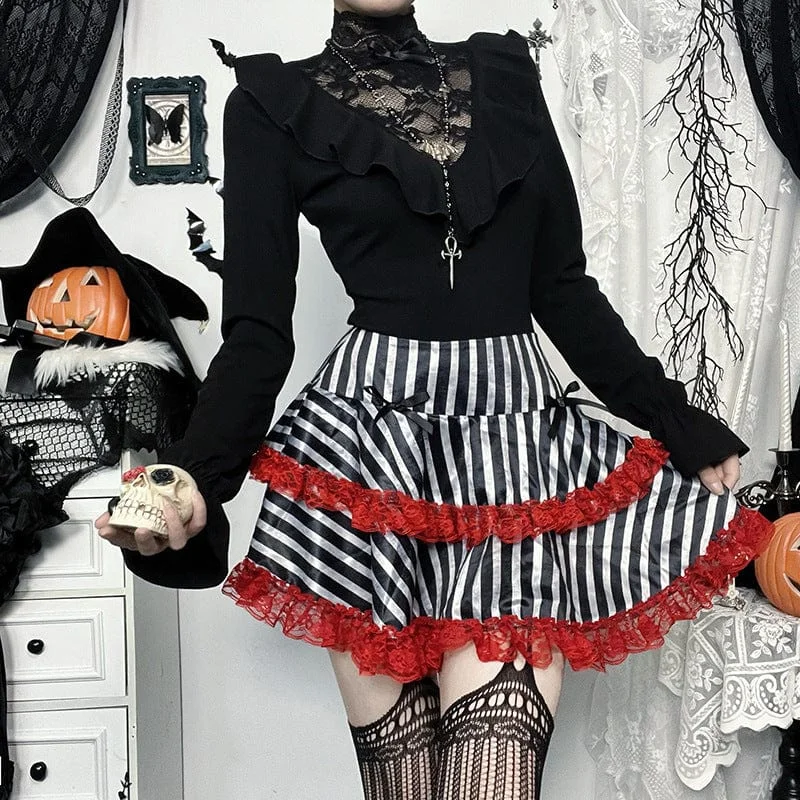 Women's Grunge Striped Layered Lace Splice Skirt