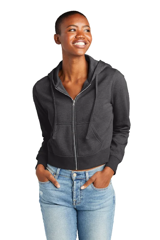 District Womens V.I.T. Fleece Full Zip Hooded Sweatshirt Hoodie w/ Pockets - Heather Charcoal Grey