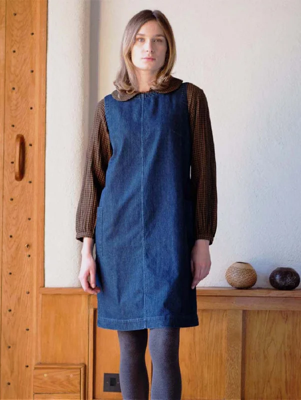 Eva Pinafore Cotton Dress | Blue