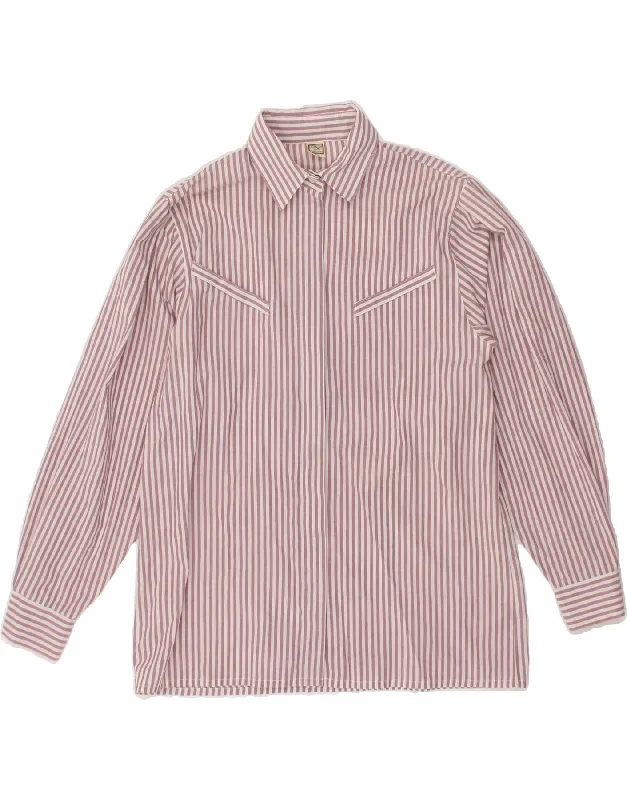 VINTAGE Womens Shirt EU 40 Medium Pink Striped Cotton