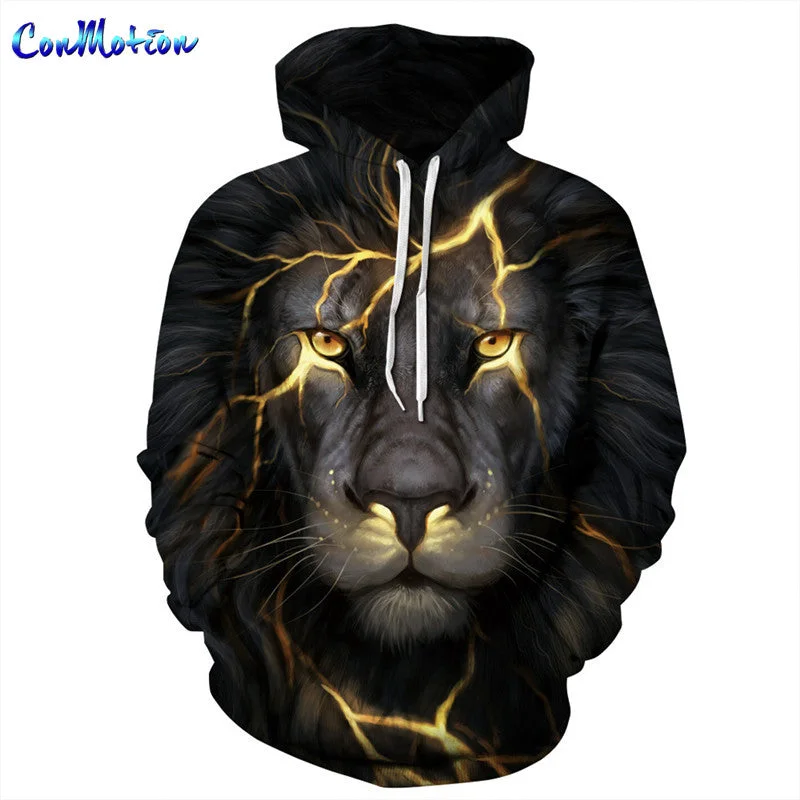 ConMotion Yellow Lightning Lion Print Men's Hooded Sweatshirt Hoodies