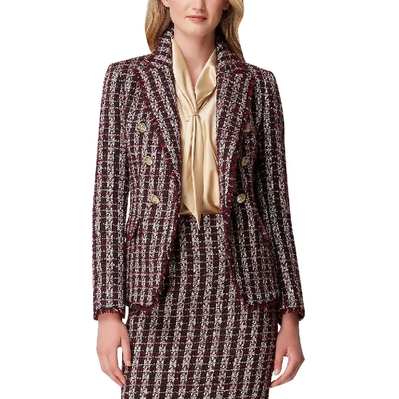 Tahari ASL Women's Tweed Fringe-Trim Double-Breasted Blazer Red Size 6