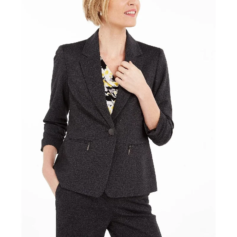 Kasper Women's Petite Zip-Pocket Blazer Charcoal Size 2 P