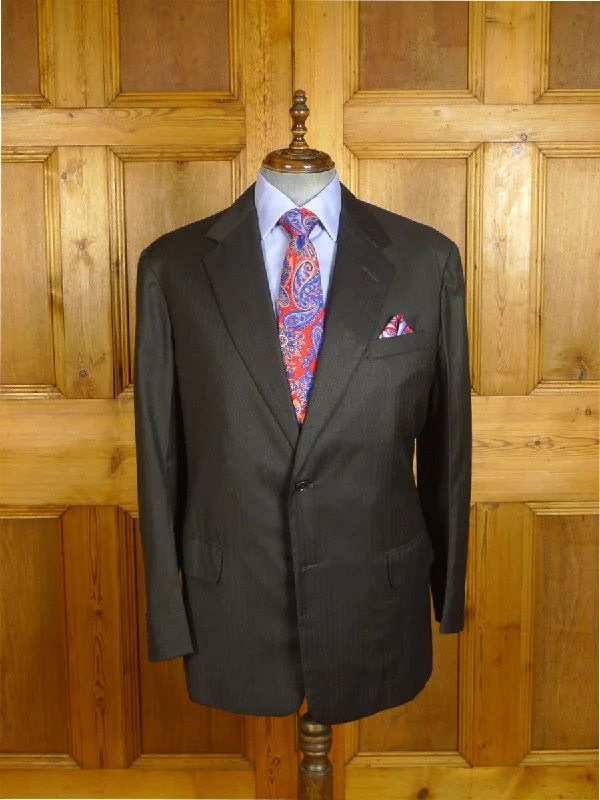 24/1167 immaculate anderson & sheppard 2007 savile row bespoke grey herringbone wool suit jacket blazer 46 regular to long