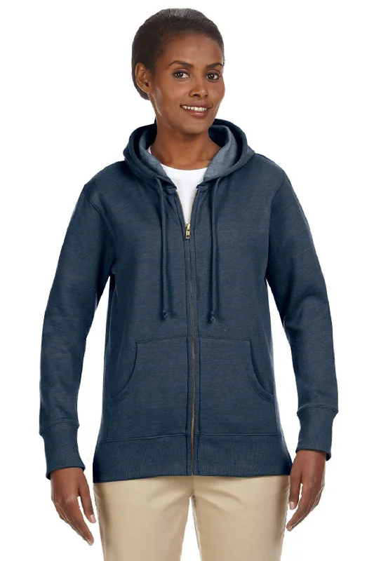 Econscious Womens Heathered Fleece Full Zip Hooded Sweatshirt Hoodie w/ Pockets - Water Blue