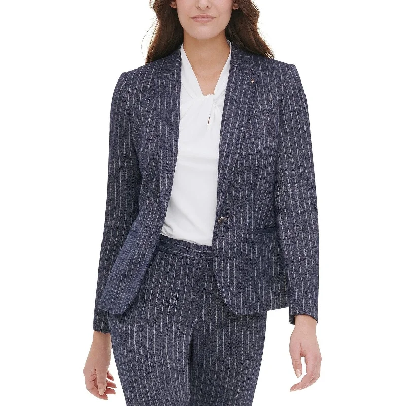 Tommy Hilfiger Women's Pinstripe Peak-Lapel Blazer Navy Size 10