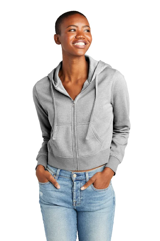 District Womens V.I.T. Fleece Full Zip Hooded Sweatshirt Hoodie w/ Pockets - Heather Light Grey