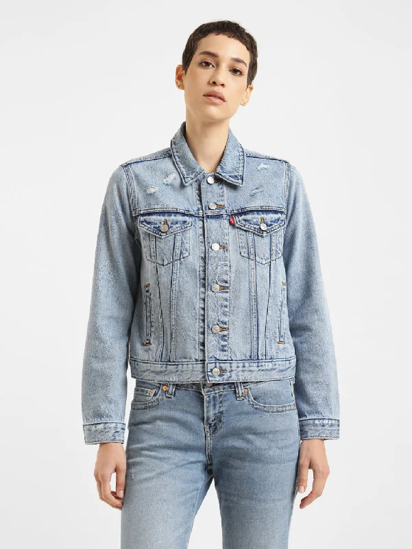 Women's Solid Spread Collar Denim Jacket