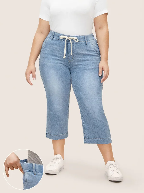 Light Wash Drawstring Straight Leg Jeans