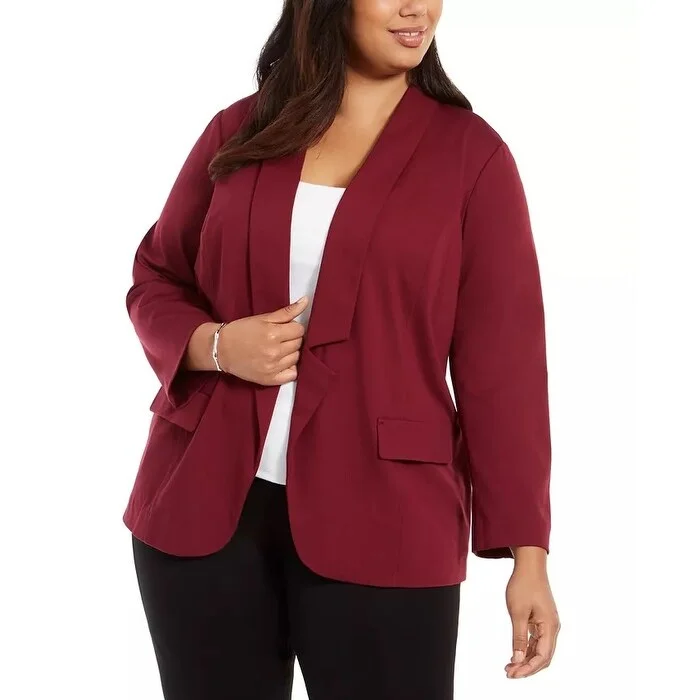 Alfani Women's Plus Size Notched-Collar Open-Front Blazer Wine Size 3X