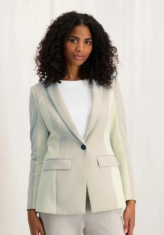 YAYA Two-Tone Scuba Style Blazer, Silver Lining Beige