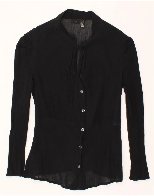 GAS Womens Shirt Blouse UK 14 Large Black Cotton