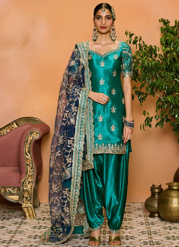 Teal Green Embroidered Patiala Suit