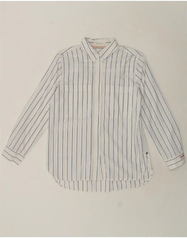 PEPE JEANS Womens Shirt UK 6 XS White Striped Cotton