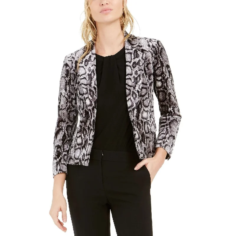 Bar III Women's Animal-Print Velvet Blazer Charcoal Size 2