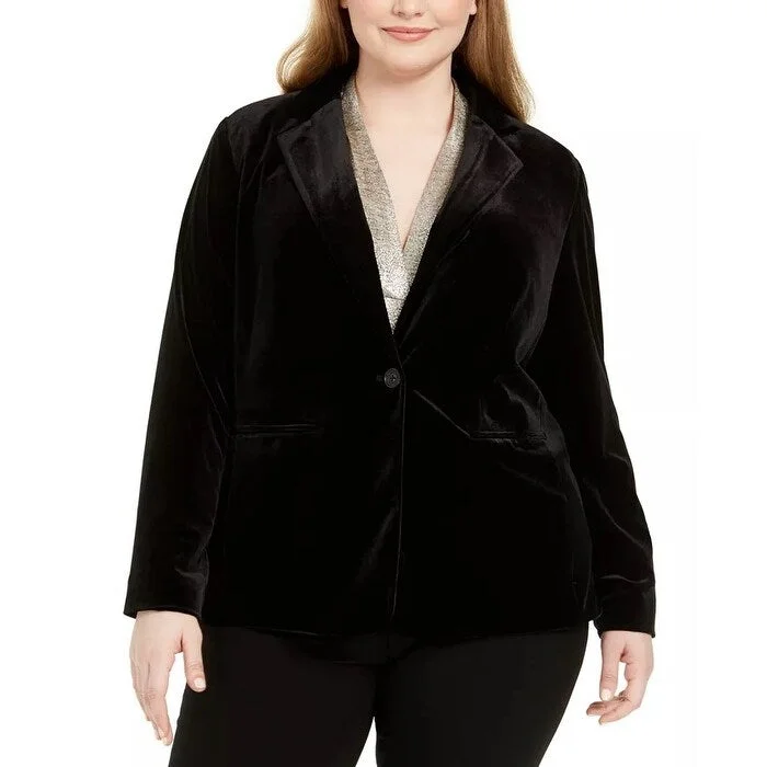 Calvin Klein Women's Plus Size Velvet One-Button Blazer Black Size 20