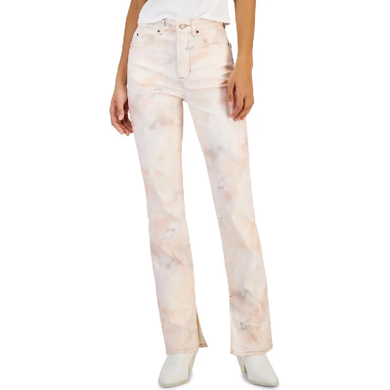 Guess Womens Pauline Tie Dye Split Hem Straight Leg Jeans