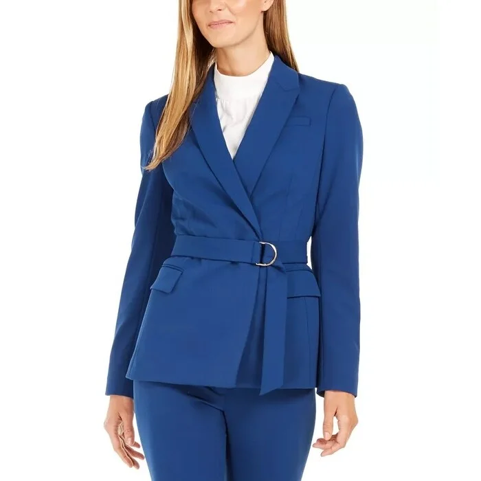 Calvin Klein Women's Scuba Crepe Belted Blazer Blue Size 14