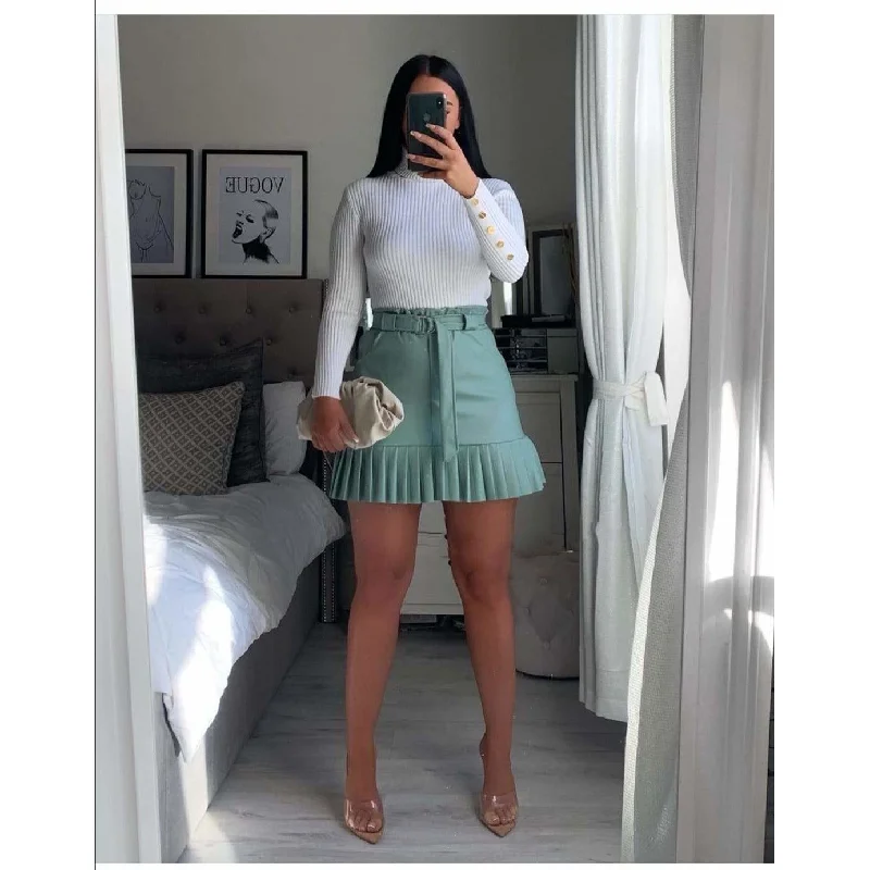 Bottom Pleated Mini Skirt