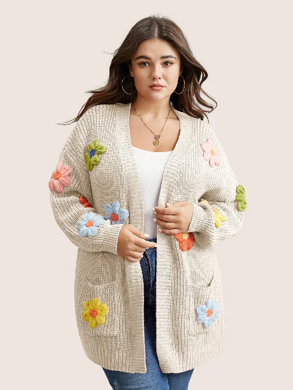 Rainbow Floral Pocket Open Front Cardigan