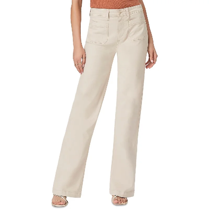 Paige Womens High Rise Solid Wide Leg Jeans