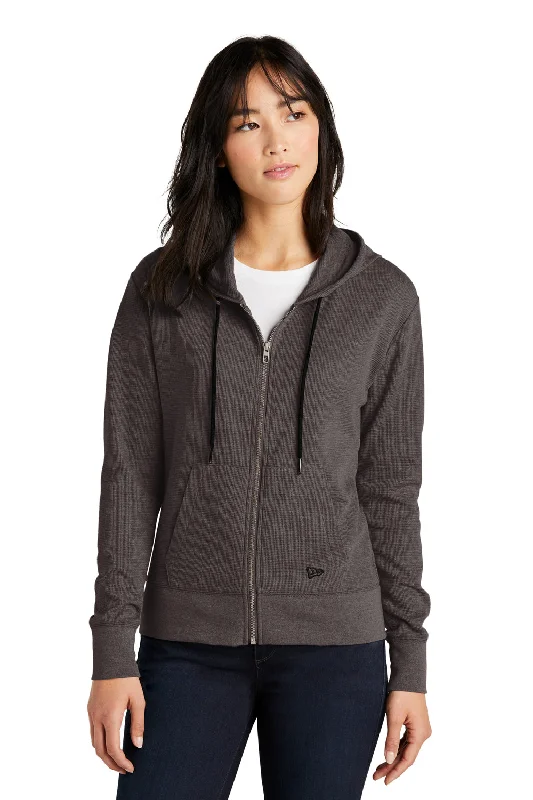 New Era Womens Thermal Full Zip Hooded Sweatshirt Hoodie w/ Pockets - Heather Black - Closeout