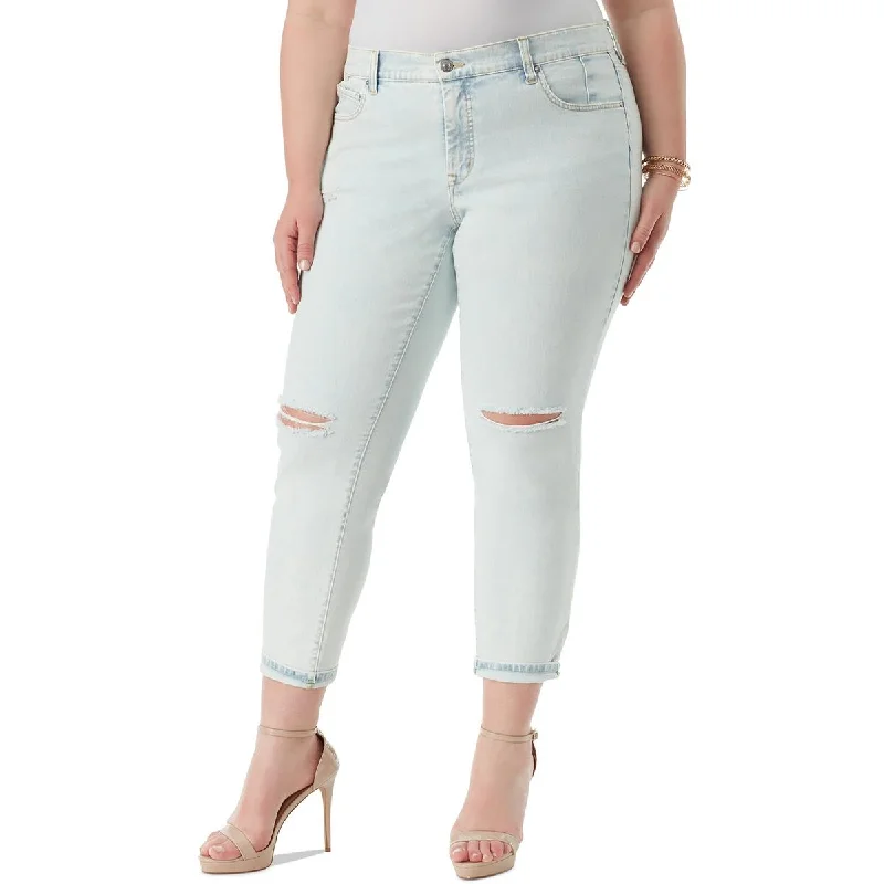 Jessica Simpson Womens Plus Mika Cuffed Light Wash Skinny Jeans