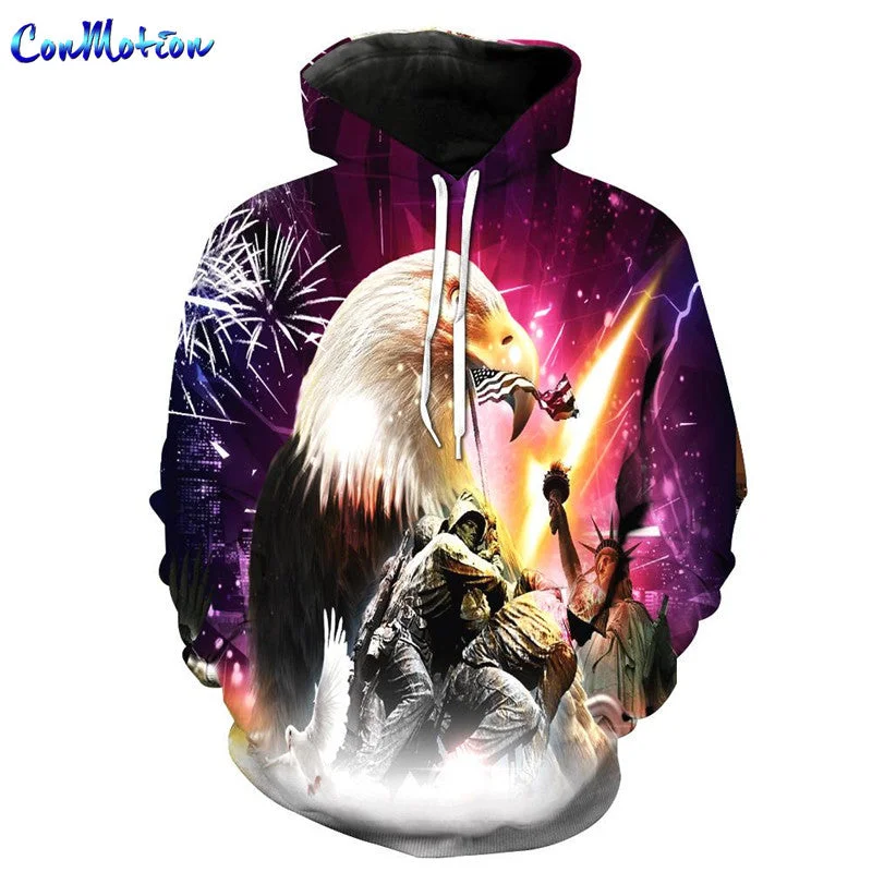 ConMotion  Eagle Soldier Print Fashion Hooded Sweatshirt Women Men Women Casual Hoodies