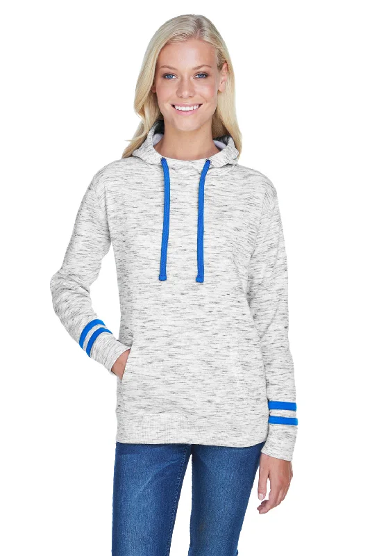 J America Womens Fleece Hooded Sweatshirt Hoodie w/ Pouch Pocket - White/Royal Blue