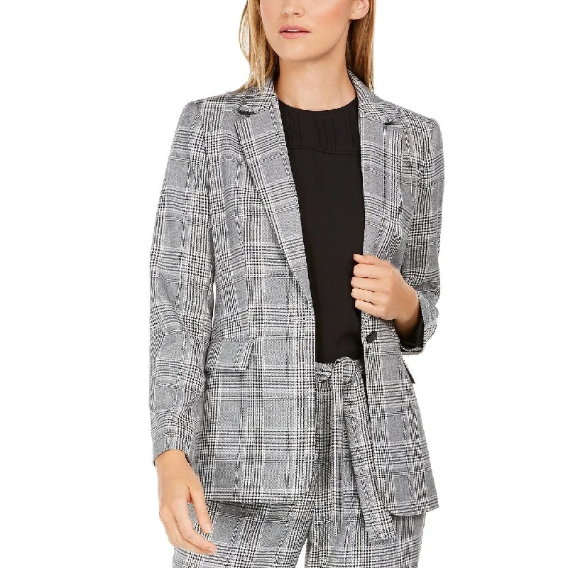 Calvin Klein Women's Petite Plaid One-Button Blazer Gray Size 4 P