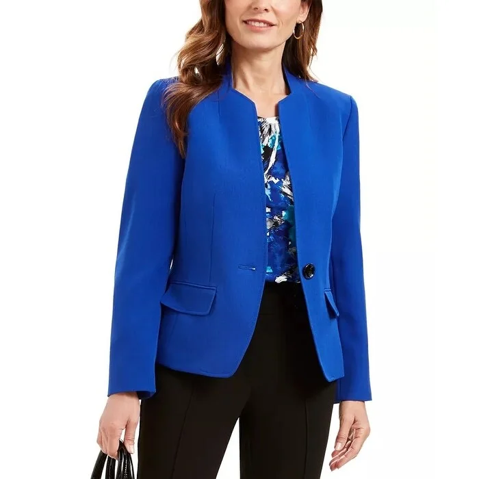 Kasper Women's Stand-Collar One-Button Blazer Dark Blue Size 6