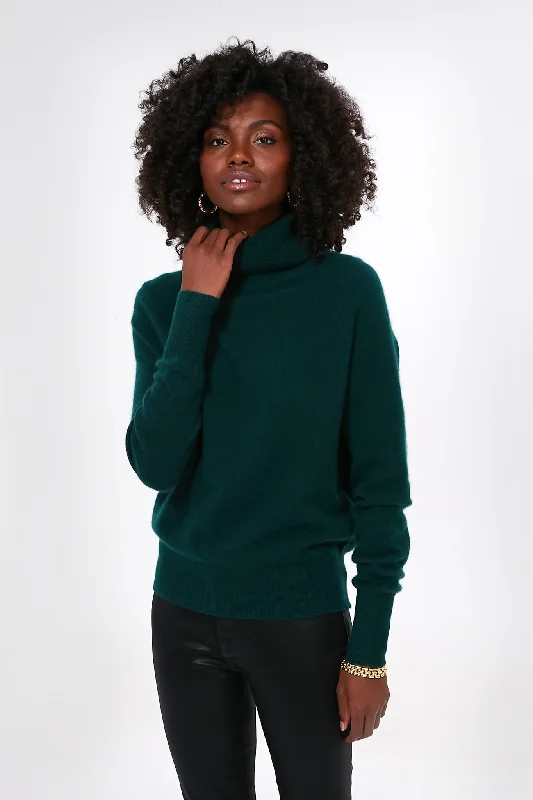 Cyprus Green Cashmere Ribbed Trim Turtleneck